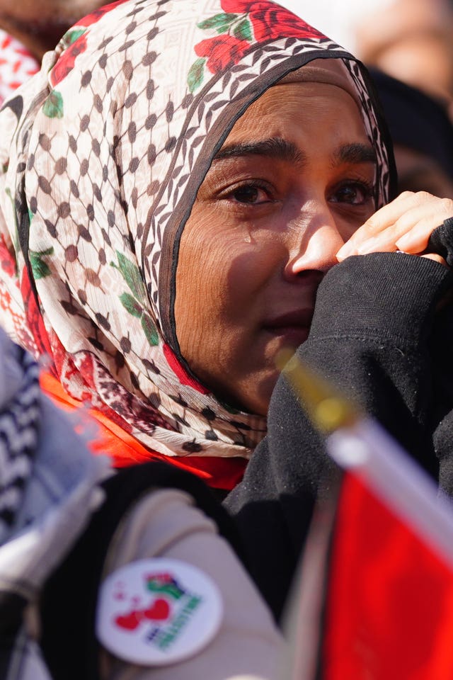 Pro-Palestine protester crying