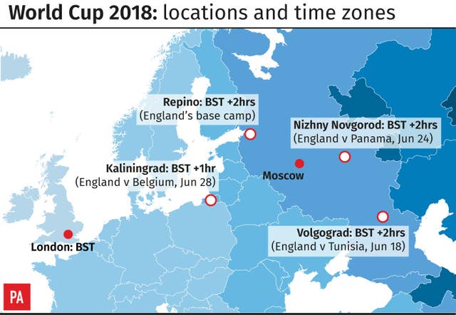 World Cup 2018: locations and time zones. 