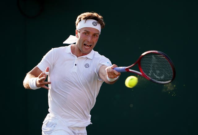 Liam Broady in action against Denis Shapovalov on day five of Wimbledon