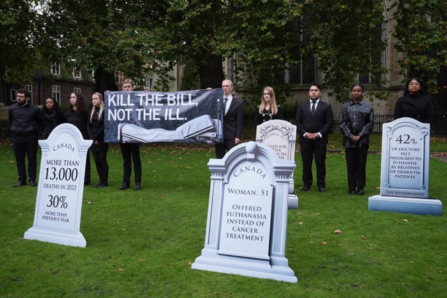 Members of Distant Voices, Christian Concern, the Christian Medical Fellowship and SPUC gathered in Westminster to protest against the proposed legislation 