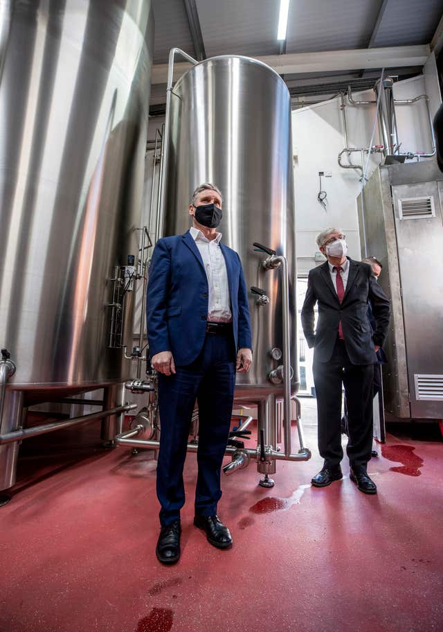 Sir Keir Starmer and Mark Drakeford at Wrexham Lager brewery