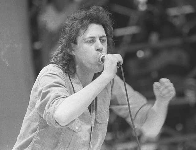 Bob Geldof sings at Live Aid at Wembley on July 13, 1985 (PA)