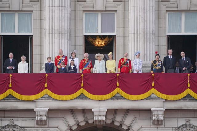 Anne with the royal family including the Waleses on the Palace balcony for Trooping the Colour