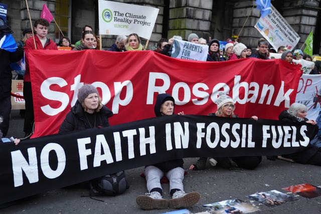 Climate activists during a demonstration against Rosebank and Jackdaw 