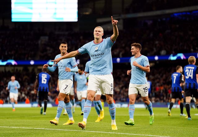 Erling Haaland celebrates scoring against Copenhagen