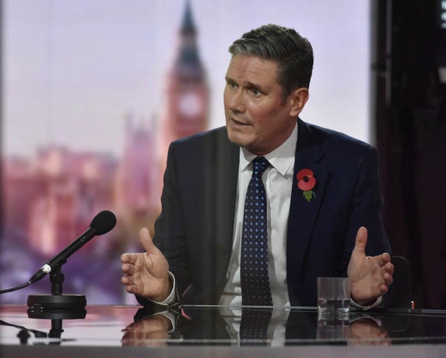 Sir Keir Starmer appearing on the current affairs programme, The Andrew Marr Show (Jeff Overs/BBC/PA)