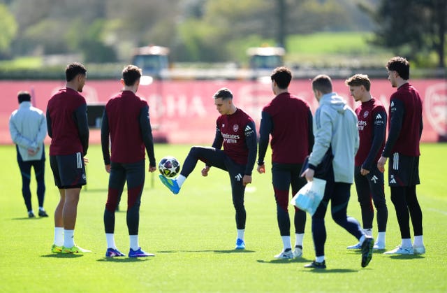 Arsenal players during training