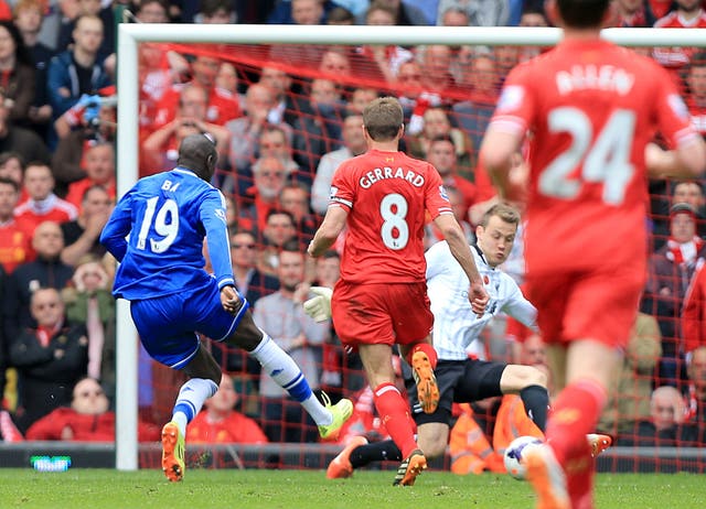 Demba Ba capitalised on a Steven Gerrard slip to open the scoring in the 2014 win for Chelsea 