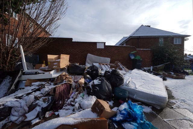 Uncollected refuse bags in the Saltley area of Birmingham