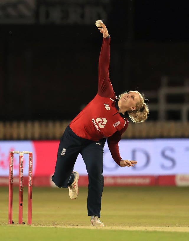 Sarah Glenn bowling against the West Indies in Derby.