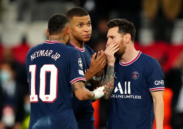 Mbappe (centre) is part of a feared front trio with Neymar (left) and Lionel Messi (right)