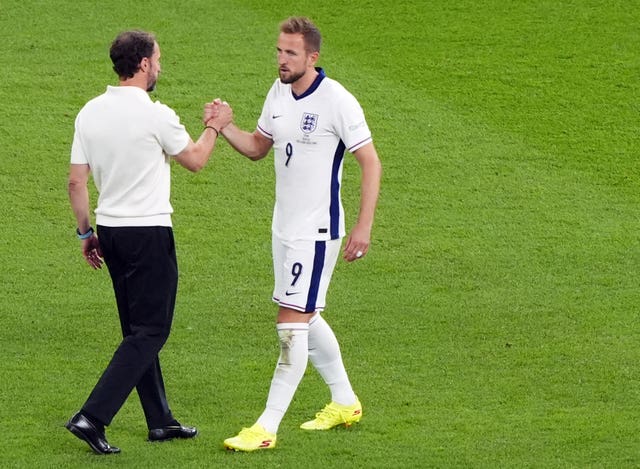 England manager Gareth Southgate with skipper Harry Kane after the 2-1 Euro 2024 final defeat by Spain in Berlin