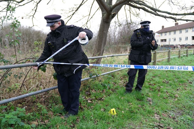 Police activity at Philpot’s Farm Open Space, close to Heather Lane in Yiewsley, Hillingdon, west London 