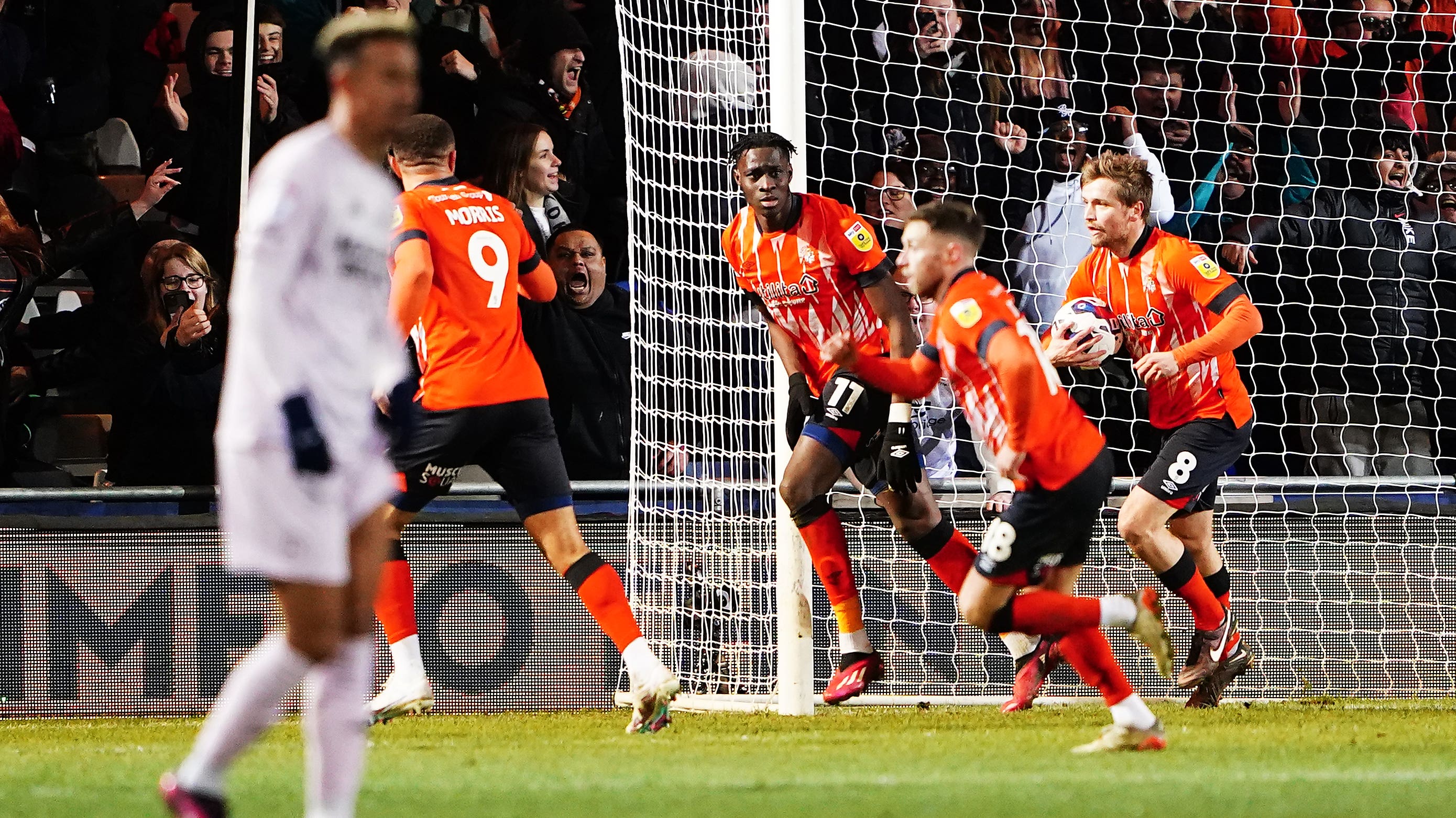 Elijah Adebayo celebrates scoring the late winner (Zac Goodwin/PA)