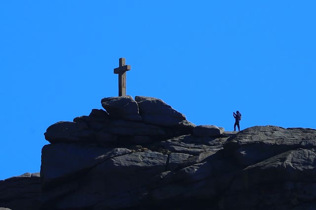 Blue skies around the Rylstone Cross near Skipton in North Yorkshire 