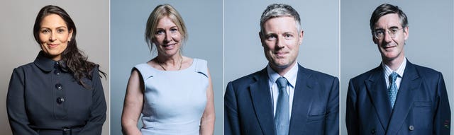 Dame Priti Patel, left to right, Nadine Dorries, Lord Goldsmith and Sir Jacob Rees-Mogg 