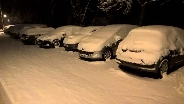 The car park at the emergency rest centre at Okehampton College where motorists were taken after getting stuck due to the weather (Richard White/PA)