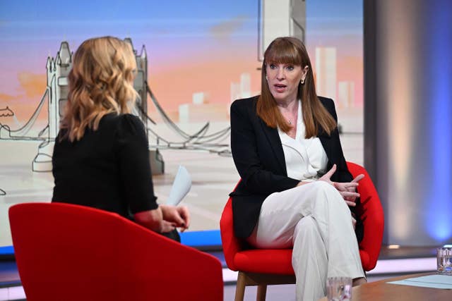 Deputy Prime Minister Angela Rayner appearing on the BBC1 current affairs programme Sunday With Laura Kuenssberg