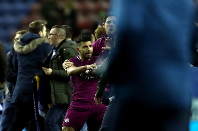 Aguero was involved in an altercation with a Wigan fan 