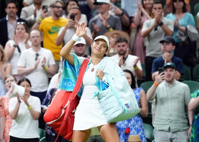 Emma Raducanu waves goodbye to Centre Court