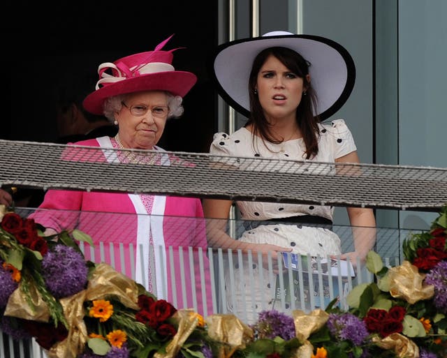 The Queen and her granddaughter Princess Eugenie on Investec Derby Day (John Giles/PA)
