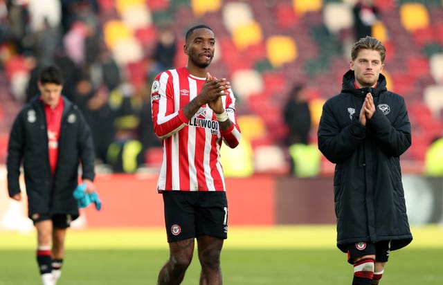 Ivan Toney (centre) continued his fine goalscoring season 