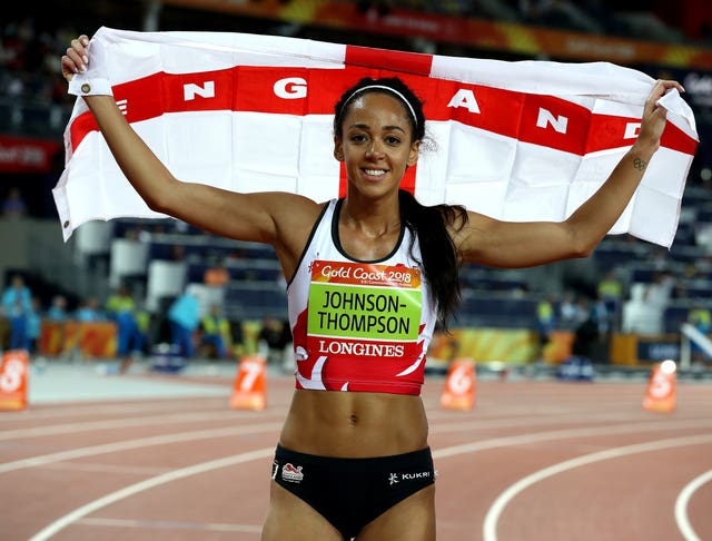 England’s Katarina Johnson-Thompson celebrates heptathlon gold in Australia