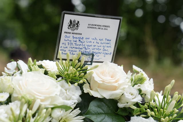 A message on a wreath laid by Prime Minister Sir Keir Starmer at the 7/7 Memorial in Hyde Park, London