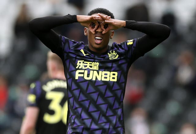 Newcastle's Joe Willock celebrates his seventh goal in as many Premier League games