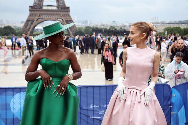 Ariana Grande, right, with Cynthia Erivo