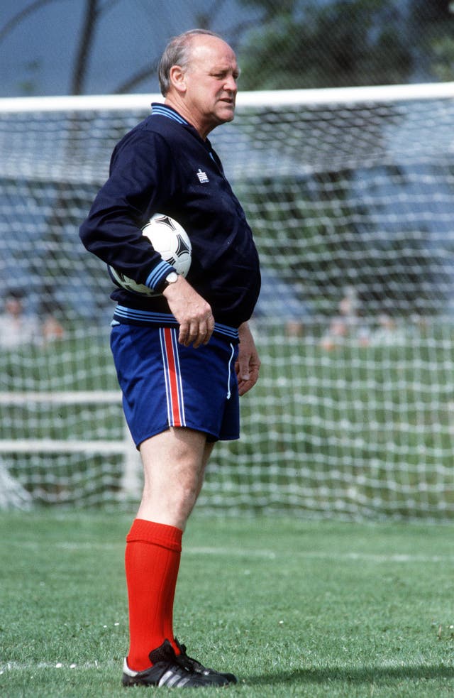 England manager Ron Greenwood during a training session with the England team during the 1982 World Cup Finals