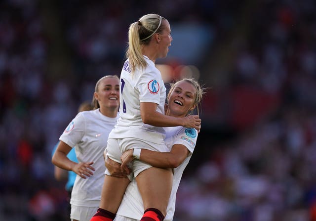 Beth Mead, top, celebrates scoring against Northern Ireland