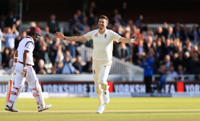 James Anderson celebrates bowling Kraigg Brathwaite to take his 500th Test wicket 
