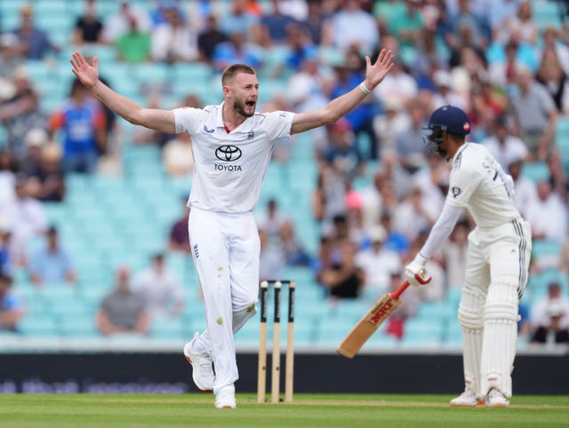 Gus Atkinson successfully appeals for the wicket of Shubman Gill