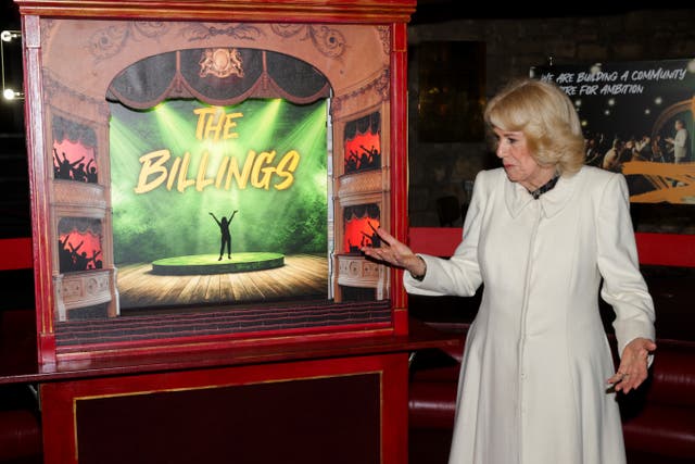 Camilla unveiling the name of a new theatre called The Billings