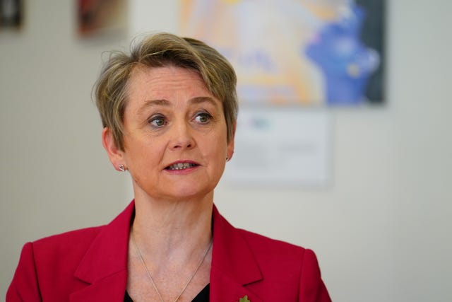 Home Secretary Yvette Cooper in pink blazer