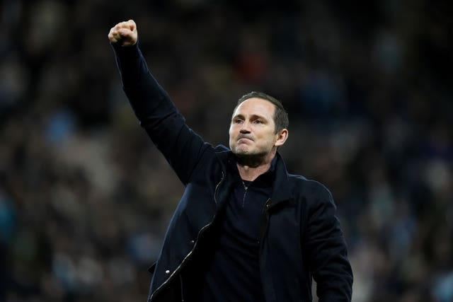Coventry head coach Frank Lampard celebrates in front of the fans after Friday's Sky Bet Championship victory over Derby