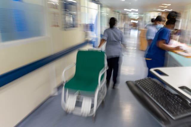 A general view of staff on a NHS hospital ward at Ealing Hospital in London