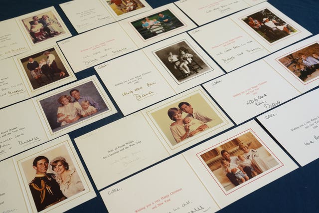 Cards and notes featuring pictures of Diana, Princess of Wales, and her family