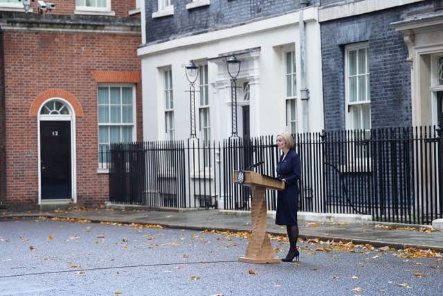 Liz Truss making a statement outside 10 Downing Street