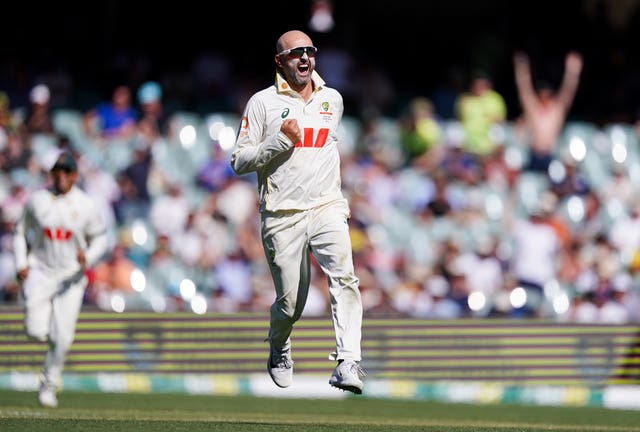 Nathan Lyon celebrates the wicket of England’s Zak Crawley