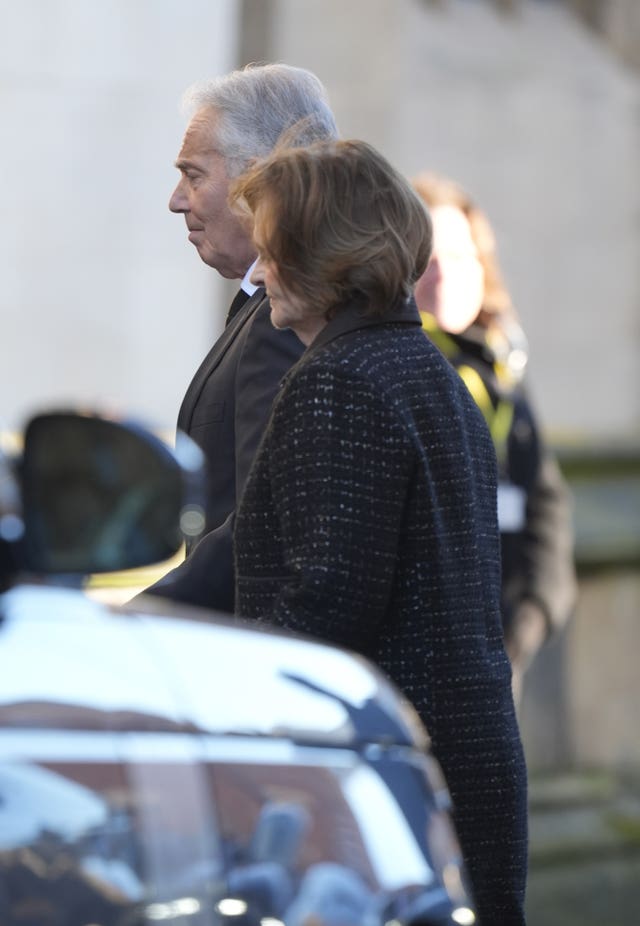 Former prime minister Sir Tony Blair and his wife Cherie Blair attending the funeral service of Lord John Prescott at Hull Minster, Kingston upon Hull, Yorkshire