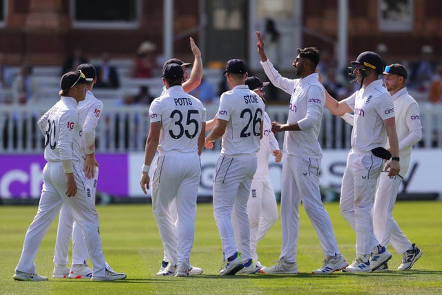 Shoaib Bashir celebrates after dismissing Sri Lanka’s Angelo Mathew 