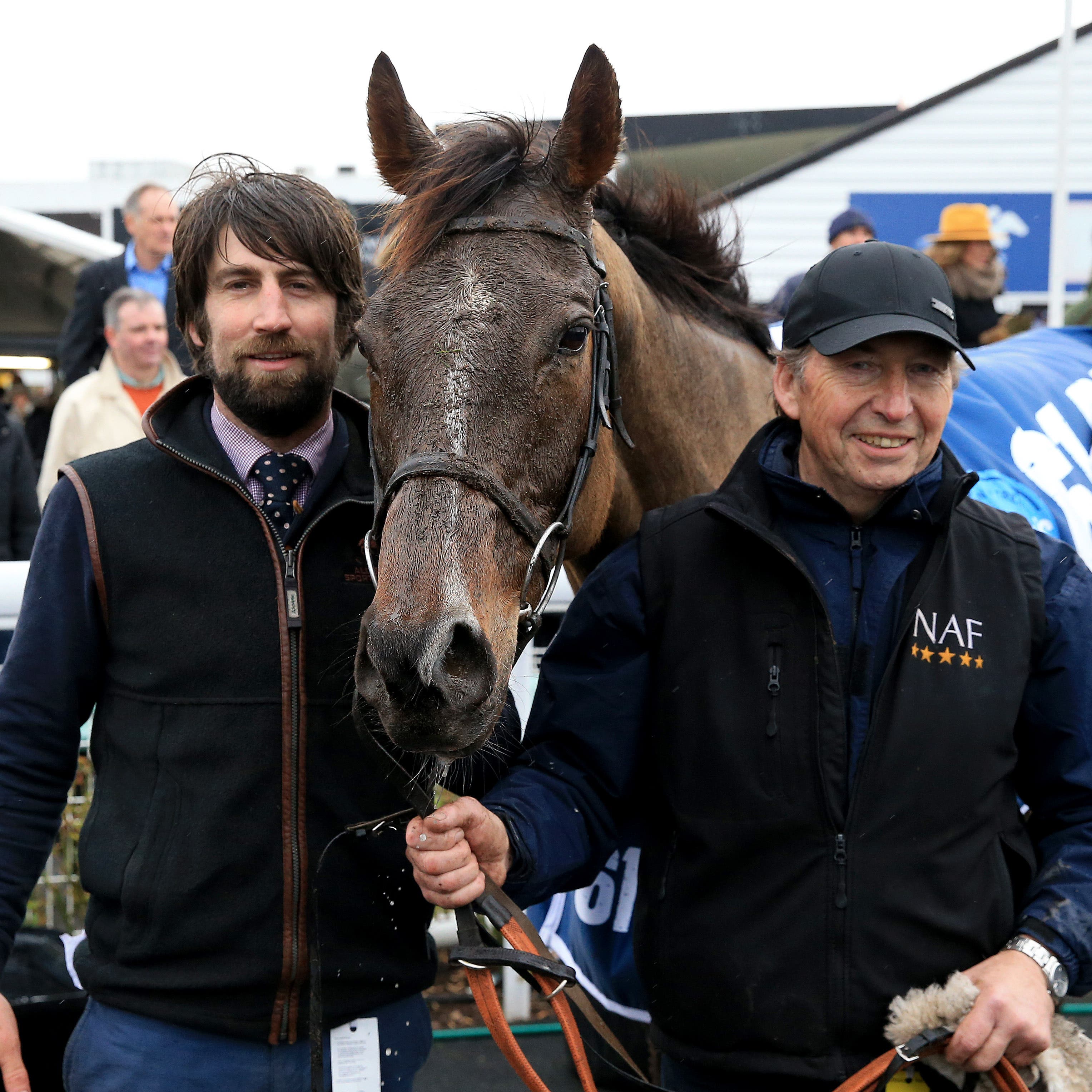 Trainer Christian Williams (left) with Potters Corner after winning the Midlands Grand National