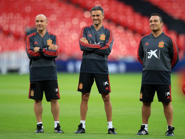 Luis Enrique, centre, will take charge of his first match as Spain boss at Wembley