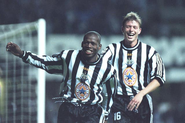 Faustino Asprilla celebrates his memorable hat-trick against Barcelona 