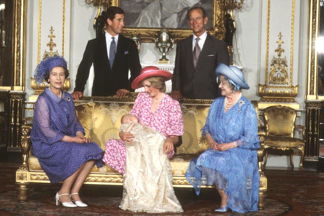 The royal family gather for Prince William’s Christening - the Prince of Wales, the Duke of Edinburgh, the Queen, the Princess of Wales and the Queen Mother 