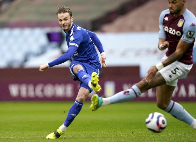 James Maddison scores for Leicester at Aston Villa