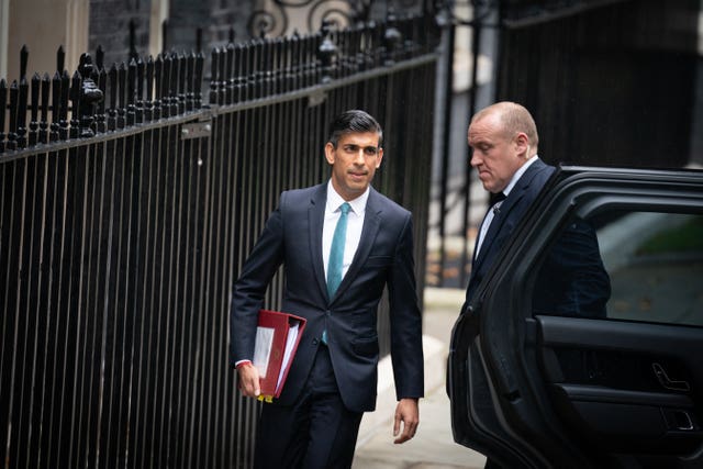 Rishi Sunak departs 10 Downing Street, Westminster, London, to attend his first Prime Minister’s Questions as Prime Minister at the Houses of Parliament 