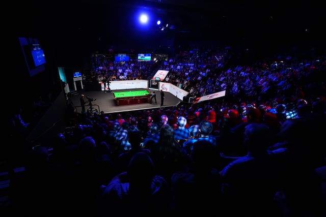 A general view of the semi-final match between Kyren Wilson and David Gilbert on day 13 of the 2024 World Snooker Championship